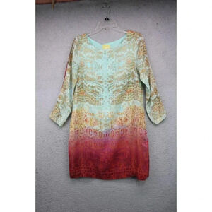 Maeve 100% Silk Ombre Shift Long Split Sleeve Dress-Small-Pockets-Lined